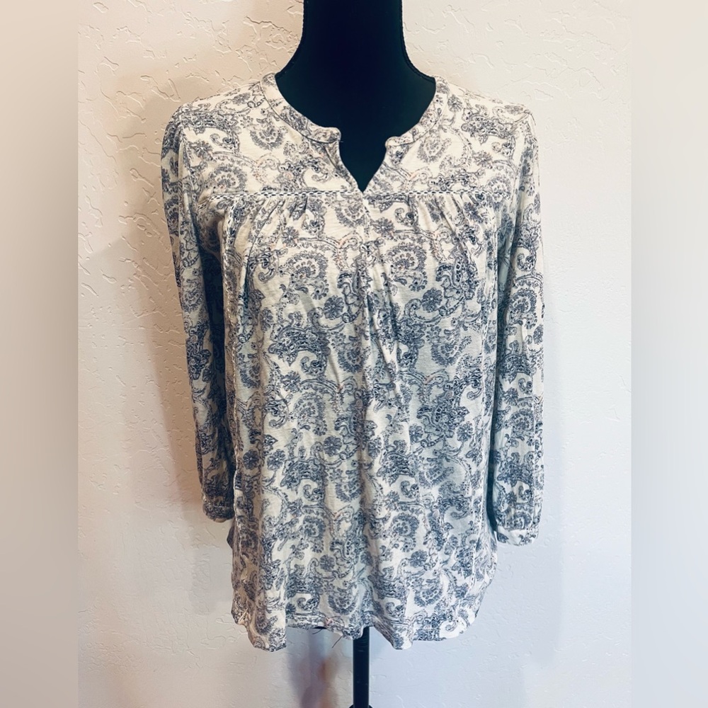 Lucky Brand White and Blue Paisley Blouse